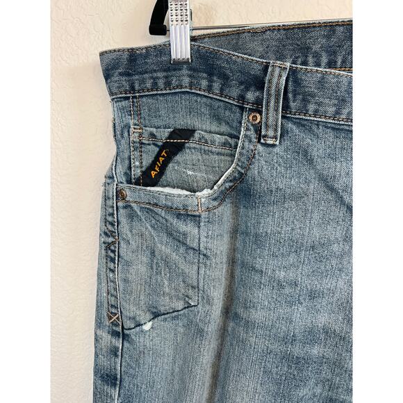 ARIAT JEANS Mens 38/33 Blue M5 Rebar Slim Straight Distressed has stretch WORK - Picture 11 of 16